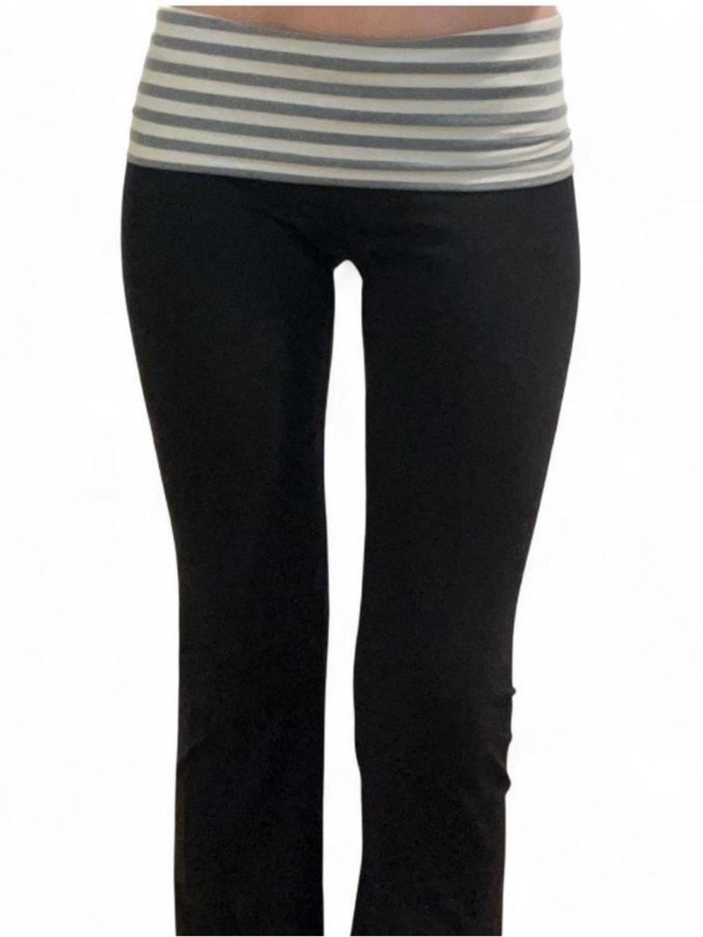 Y2k Hard Tail Black Flared Leggings/ Yoga Pants Striped Fold-Over Waistband